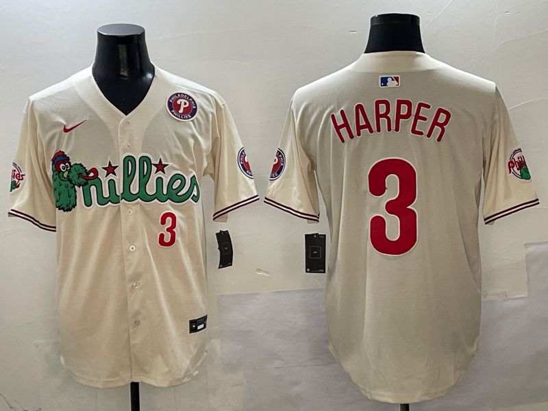 Men Philadelphia Phillies #3 Harper Cream three generations Joint Name 2025 Nike MLB Jersey style 2->philadelphia phillies->MLB Jersey